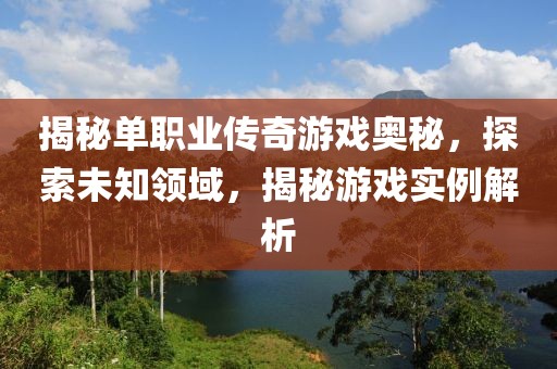 揭秘单职业传奇游戏奥秘，探索未知领域，揭秘游戏实例解析