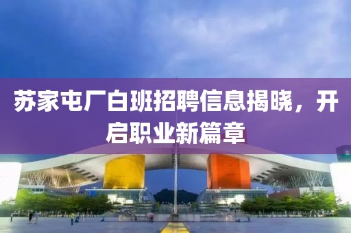 苏家屯厂白班招聘信息揭晓，开启职业新篇章